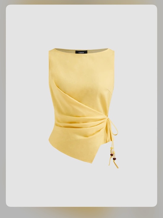 Cider Tops - LINEN-BLEND BEADED KNOTTED RUCHED TANK TOP